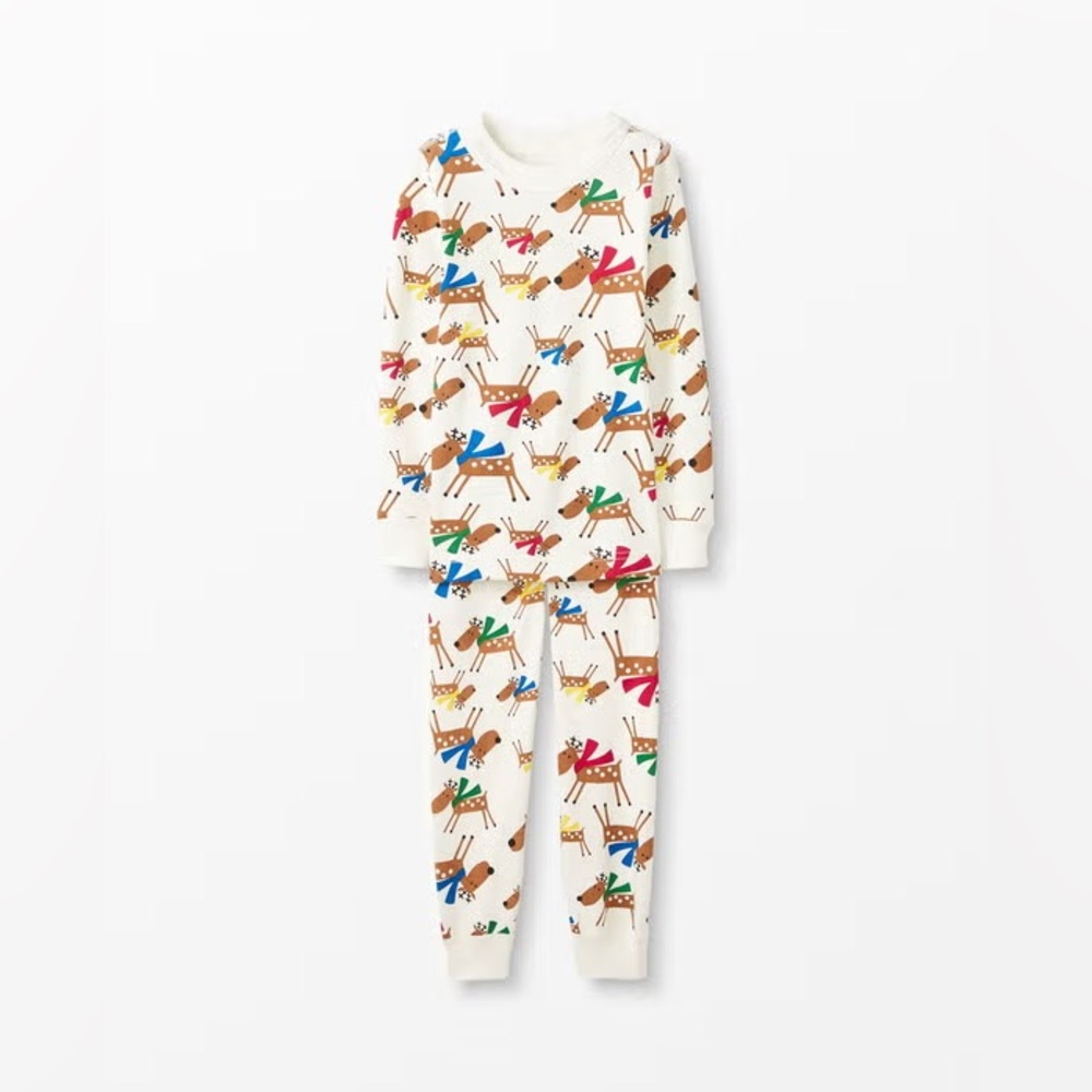 Hanna Andersson Long John Pajamas in Organic Cotton Reindeer Games Size 6-7